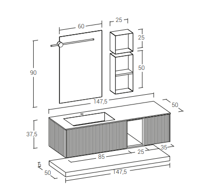 RI-TRATTO 06 SERIE COMPLETA - Mobile Bagno Rovere Biscotto e Grigio Antracite