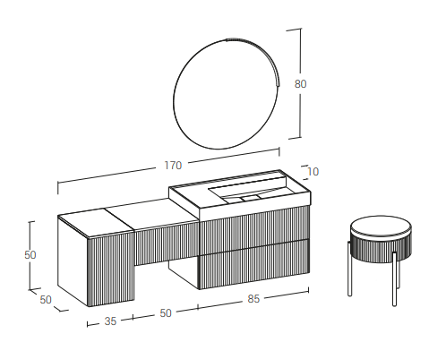RI-TRATTO 07 SERIE COMPLETA - Mobile Bagno Rovere Cenere con Top Ocritech