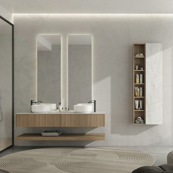 RI-TRATTO 13 SERIE COMPLETA - Mobile Bagno Rovere Biscotto e HPL Venato Rame