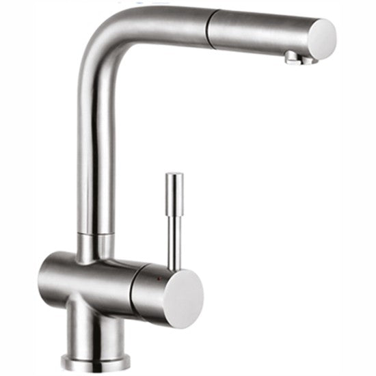 MISCELATORE RUBINETTO PER LAVELLO CUCINA A BOCCA QUADRA ESTRAIBILE ACCIAIO INOX