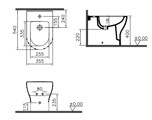 BIDET FILO PARETE SCARICO A PAVIMENTO MIA ROUND VITRA