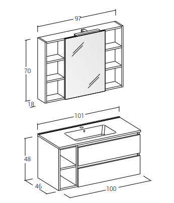 Cubik 03 Specchio, Lavabo e Mobili Set Completo