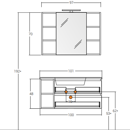 Cubik 03 Specchio, Lavabo e Mobili Set Completo