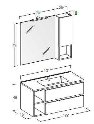 Cubik 04 Specchio, Lavabo e Mobili Set Completo