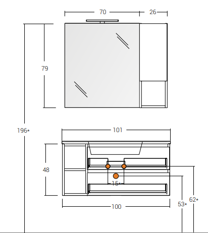 Cubik 04 Specchio, Lavabo e Mobili Set Completo