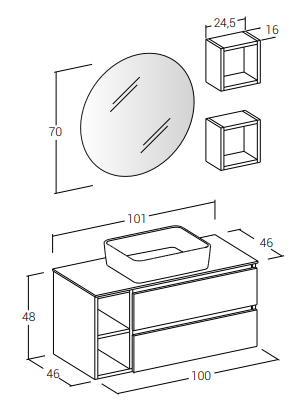 Cubik 05 Specchio, Lavabo e Mobili Set Completo