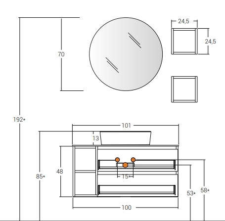 Cubik 05 Specchio, Lavabo e Mobili Set Completo