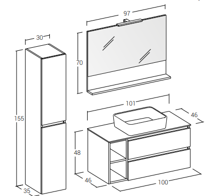 Cubik 06 Specchio, Lavabo e Mobili Set Completo