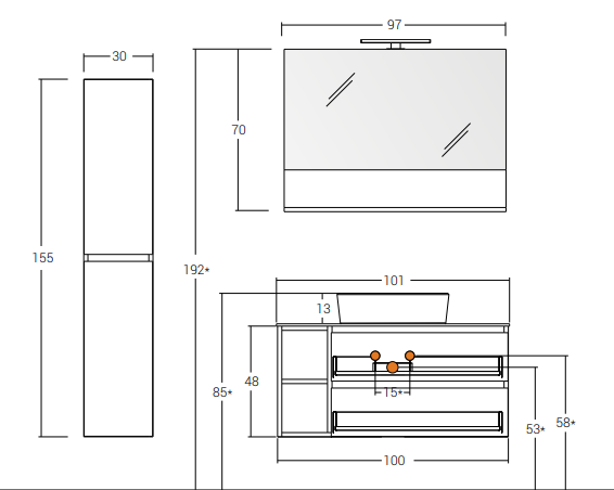 Cubik 06 Specchio, Lavabo e Mobili Set Completo