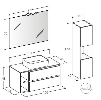 Cubik 07 Specchio, Lavabo e Mobili Set Completo