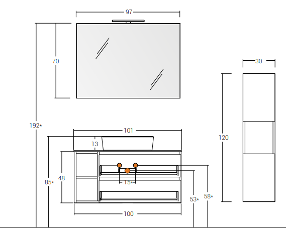 Cubik 07 Specchio, Lavabo e Mobili Set Completo