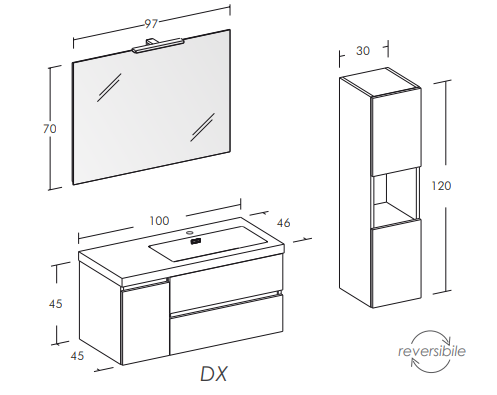 Line 01 Specchio, Lavabo e Mobili Set Completo