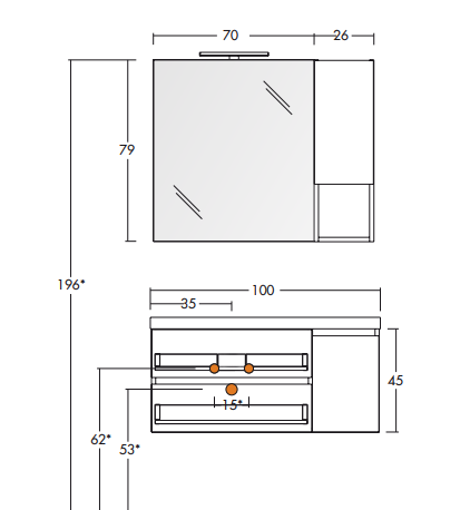 Line 02 Specchio, Lavabo e Mobili Set Completo