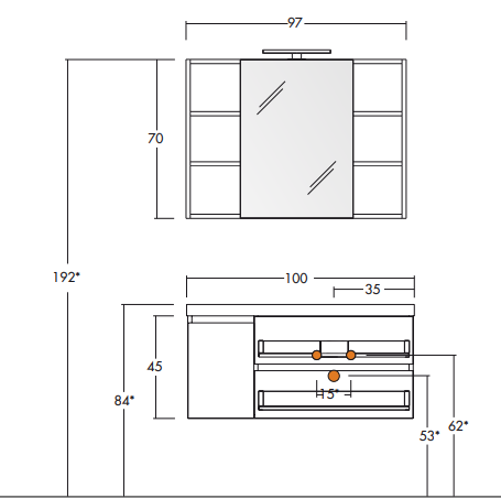 Line 03 Specchio, Lavabo e Mobili Set Completo