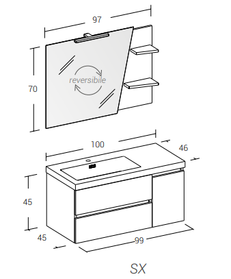 Line 04 Specchio, Lavabo e Mobili Set Completo