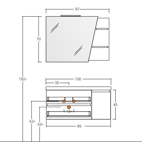 Line 04 Specchio, Lavabo e Mobili Set Completo