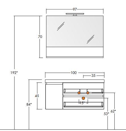 Line 05 Specchio, Lavabo e Mobili Set Completo