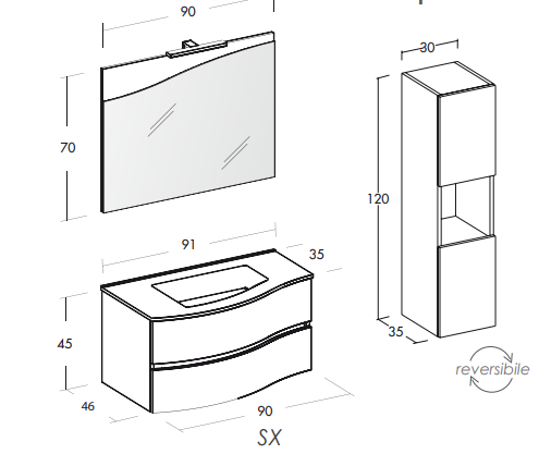 Flex 01 - Set Mobili Bagno con Lavabo e Specchio