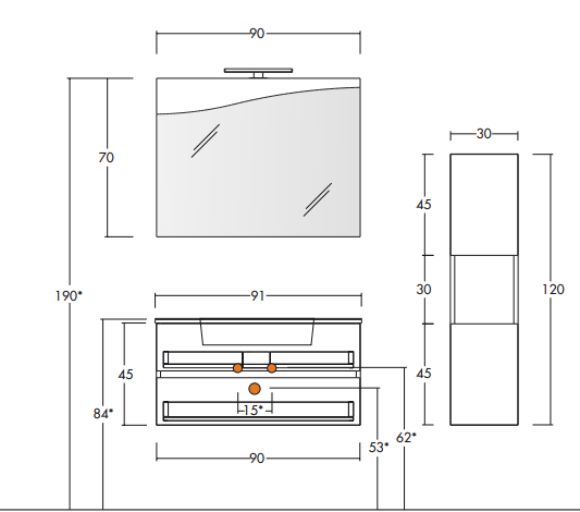 Flex 01 - Set Mobili Bagno con Lavabo e Specchio
