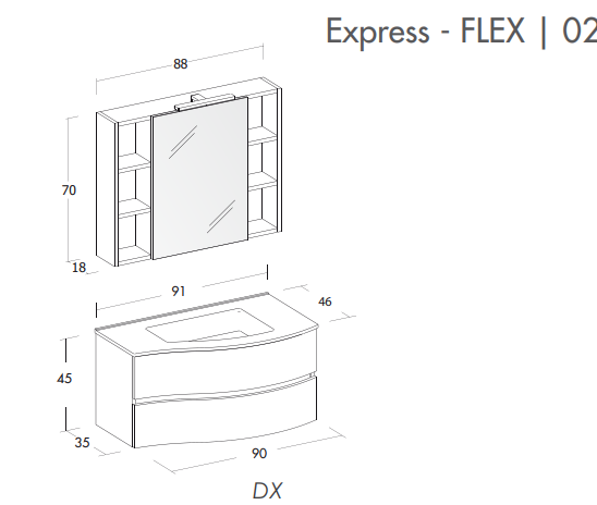 Flex 02 - Set Mobili Bagno con Lavabo e Specchio
