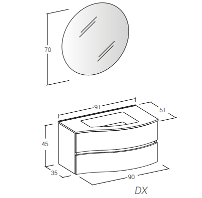 Flex 03 - Set Mobili Bagno con Lavabo e Specchio