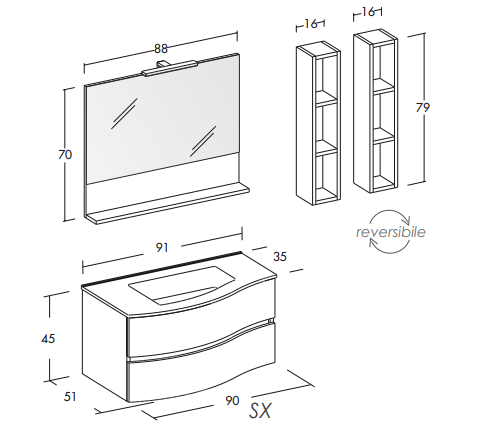 Flex 05 - Set Mobili Bagno con Lavabo e Specchio