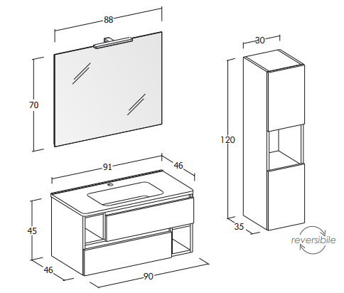 City 01 - Set Mobili Bagno con Lavabo e Specchio
