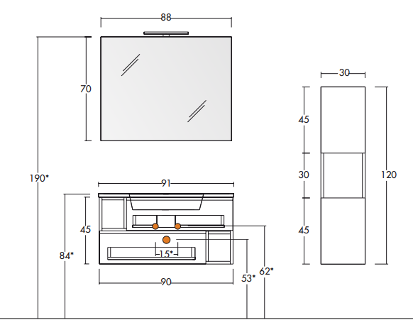 City 01 - Set Mobili Bagno con Lavabo e Specchio