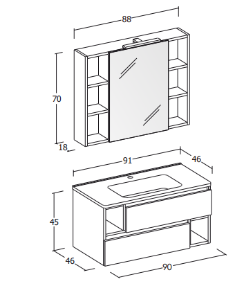 City 02 - Set Mobili Bagno con Lavabo e Specchio