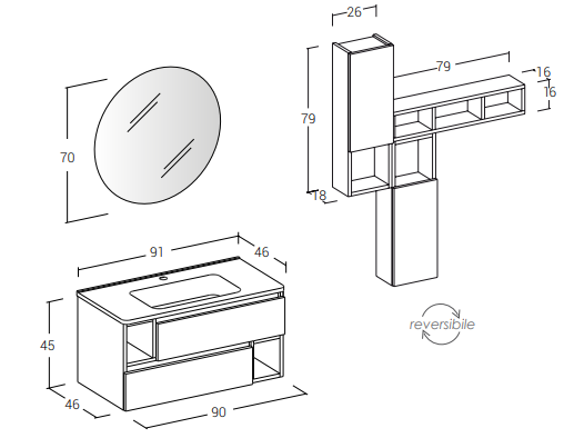 City 03 - Set Mobili Bagno con Lavabo e Specchio