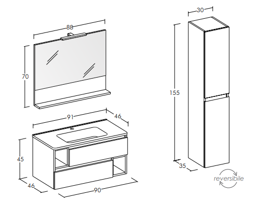 City 04 - Set Mobili Bagno con Lavabo e Specchio