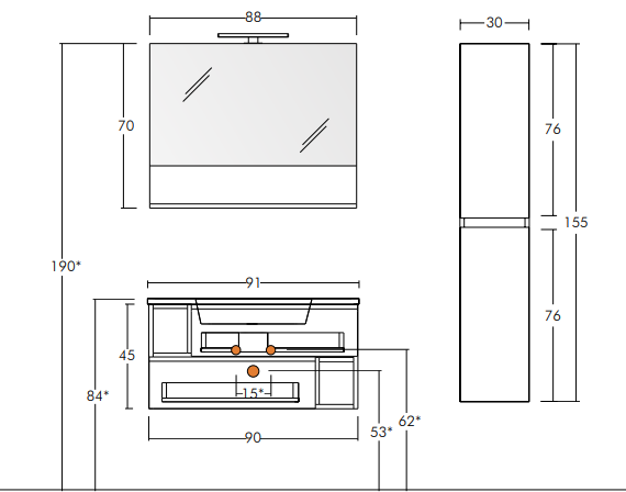 City 04 - Set Mobili Bagno con Lavabo e Specchio