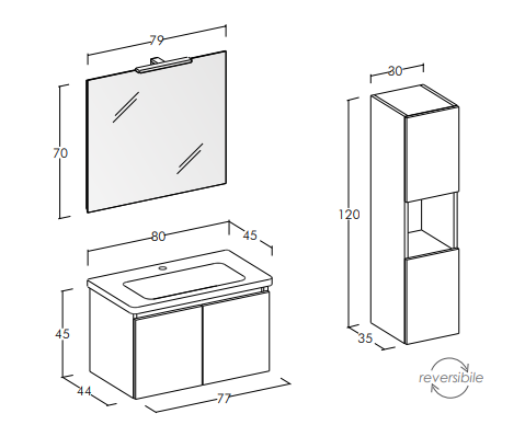 Soft 01 - Set Mobili Bagno con Lavabo e Specchio