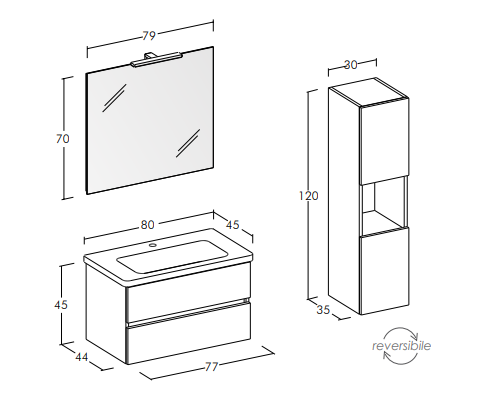 Soft 03 - Set Mobili Bagno con Lavabo e Specchio
