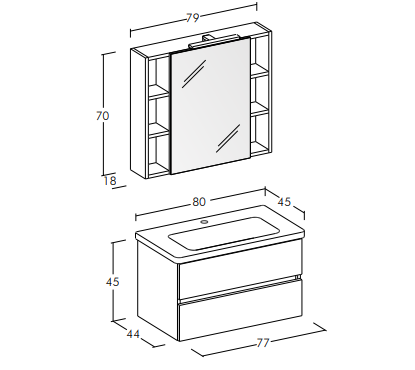 Soft 04 - Set Mobili Bagno con Lavabo e Specchio