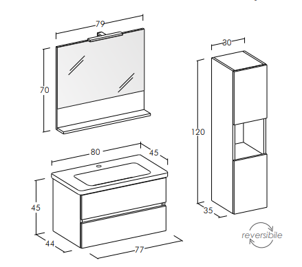 Soft 09 - Set Mobili Bagno con Lavabo e Specchio