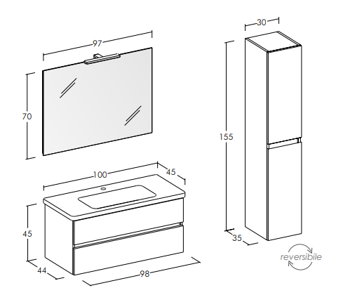 Soft 05 - Set Mobili Bagno con Lavabo e Specchio
