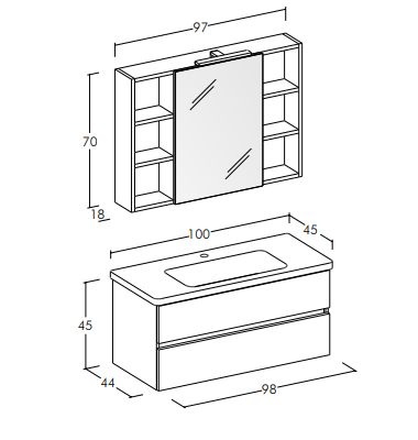 Soft 06 - Set Mobili Bagno con Lavabo e Specchio