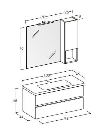Soft 07 - Set Mobili Bagno con Lavabo e Specchio