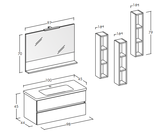 Soft 10 - Set Mobili Bagno con Lavabo e Specchio