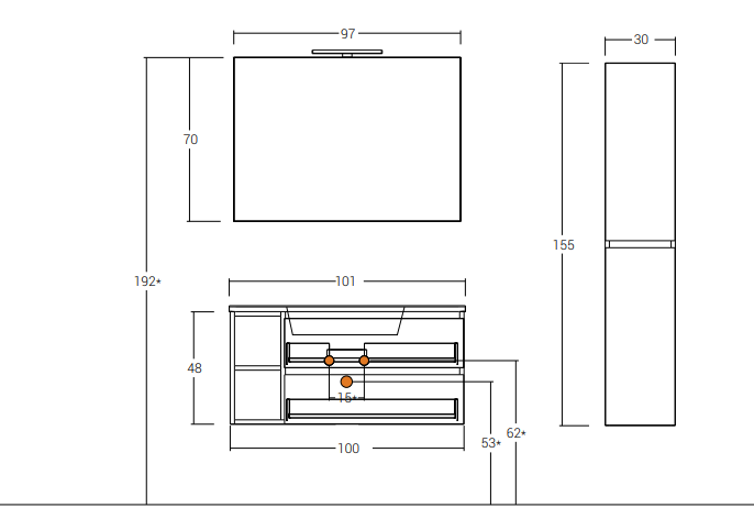 Cubik 01 Specchio, Lavabo e Mobile Set Completo