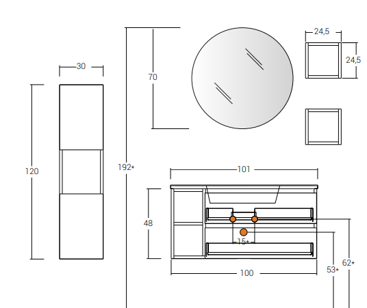 Cubik 02 Specchio, Lavabo e Mobili Set Completo