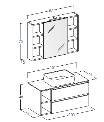 Cubik 08 Specchio, Lavabo e Mobili Set Completo