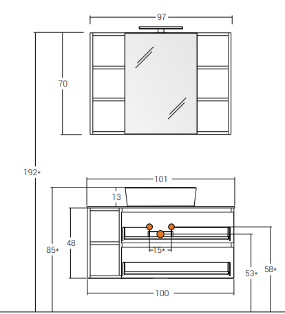 Cubik 08 Specchio, Lavabo e Mobili Set Completo