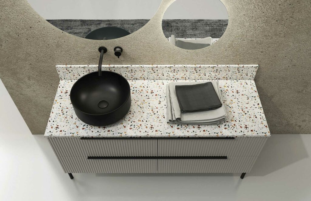 Serie RI-TRATTO 02 Top e Alzatina in Marmo Tecnico Terrazzo Arlecchino con Lavabo Smart-38