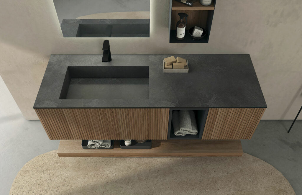 RI-TRATTO 06 SERIE COMPLETA - Mobile Bagno Rovere Biscotto e Grigio Antracite