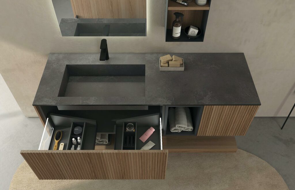 RI-TRATTO 06 SERIE COMPLETA - Mobile Bagno Rovere Biscotto e Grigio Antracite