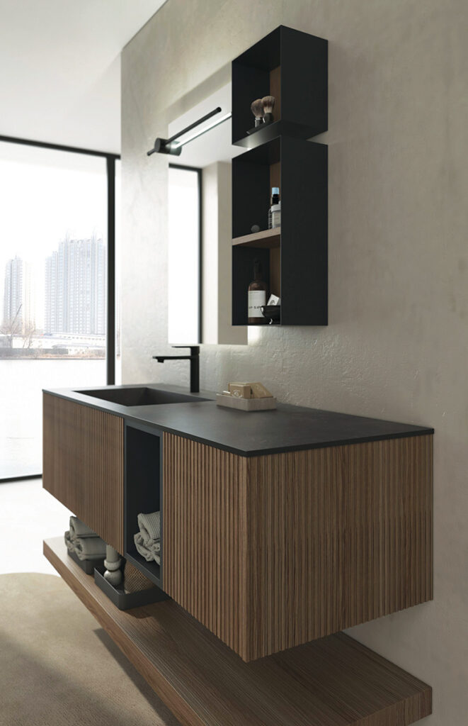 RI-TRATTO 06 SERIE COMPLETA - Mobile Bagno Rovere Biscotto e Grigio Antracite