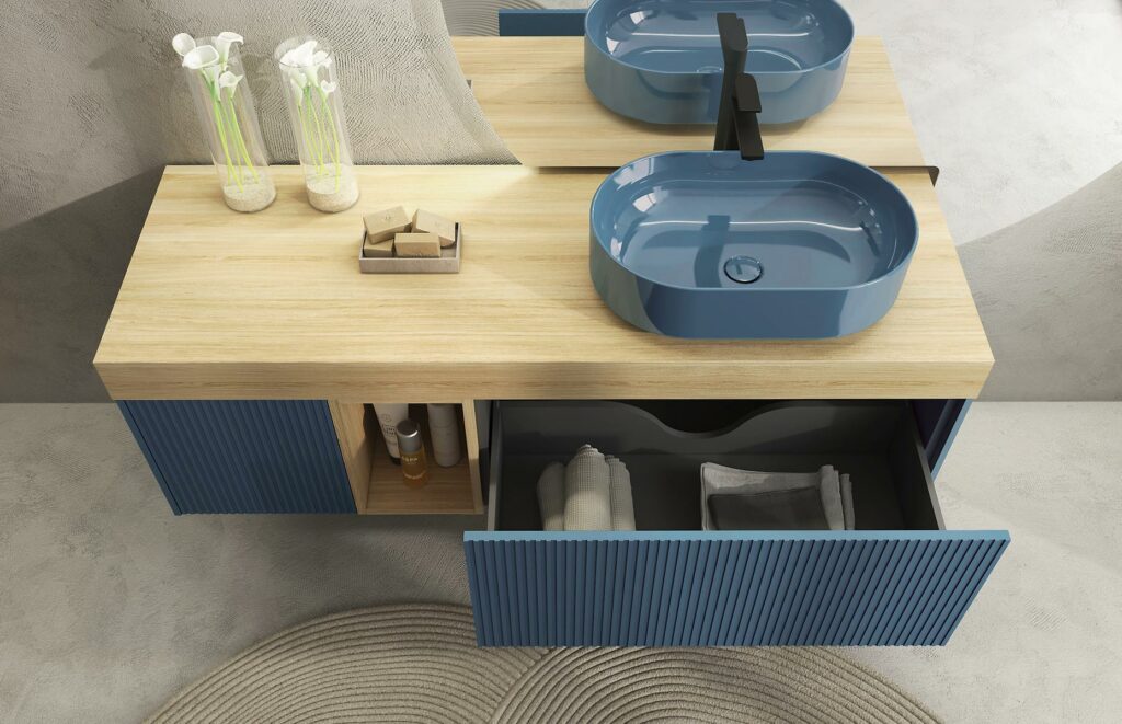 RI-TRATTO 08 SERIE COMPLETA - Mobile Bagno Denim e Rovere Naturale