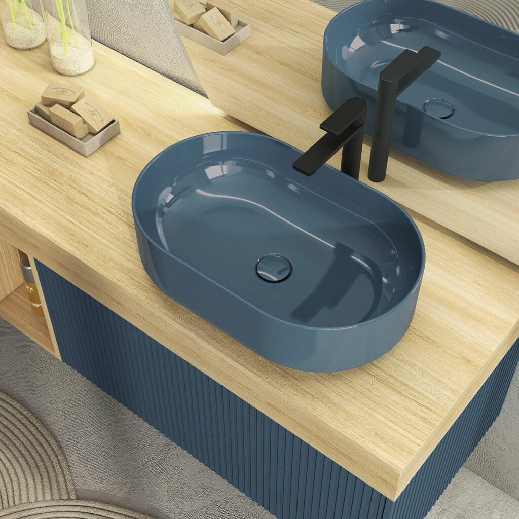 RI-TRATTO 08 SERIE COMPLETA - Mobile Bagno Denim e Rovere Naturale
